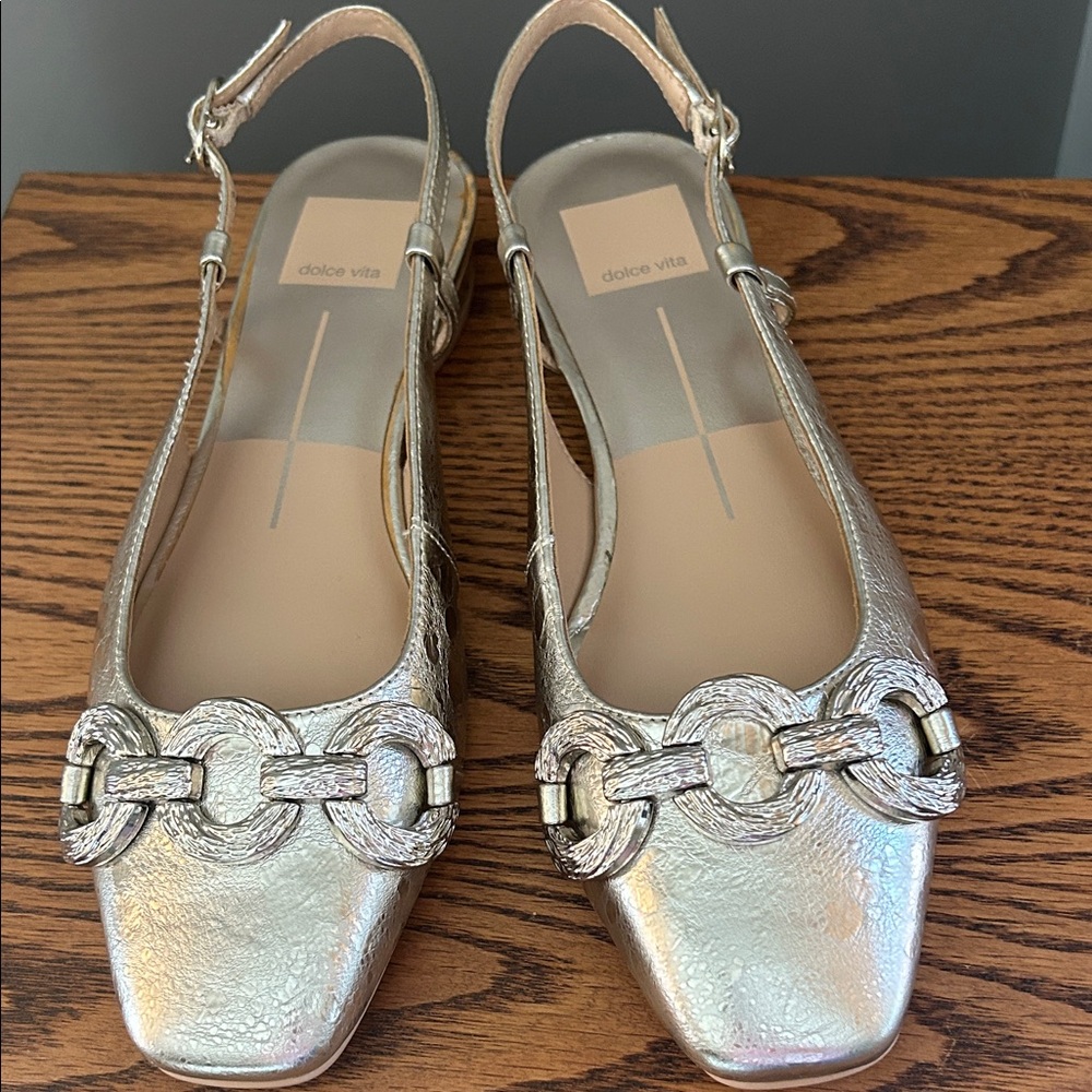 Dolce Vita Metallic Platinum Slingback Loafers